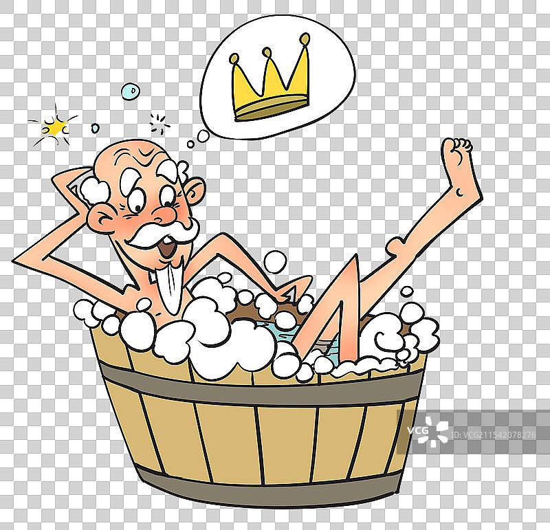 科普阿基米德定律在洗澡的老头悟出物理定律卡通漫画人物元素图片素材