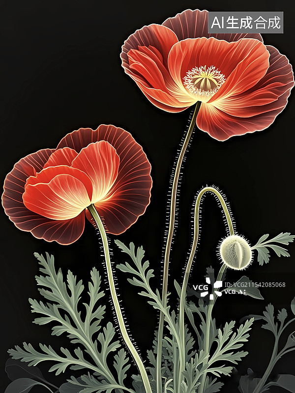 【AI数字艺术】罂粟科植物科普插画禁毒宣传图片素材