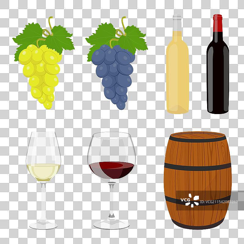 葡萄酒产品图标集，绿色和...图片素材