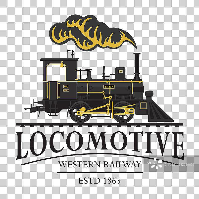 复古标志与老式铁路蒸汽机车图片素材