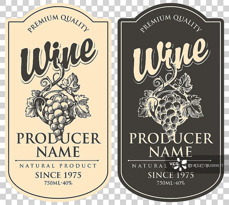 一组葡萄酒标签与一串葡萄图片素材