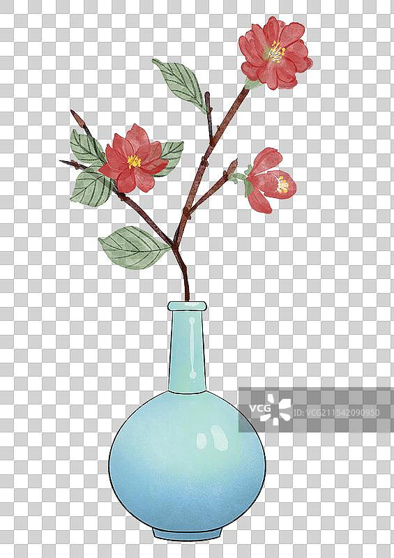 花瓶里插着一枝花国风手绘插画元素图片素材