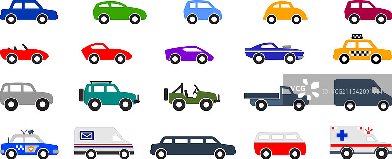 各种汽车和车辆简单图标符号集图片素材