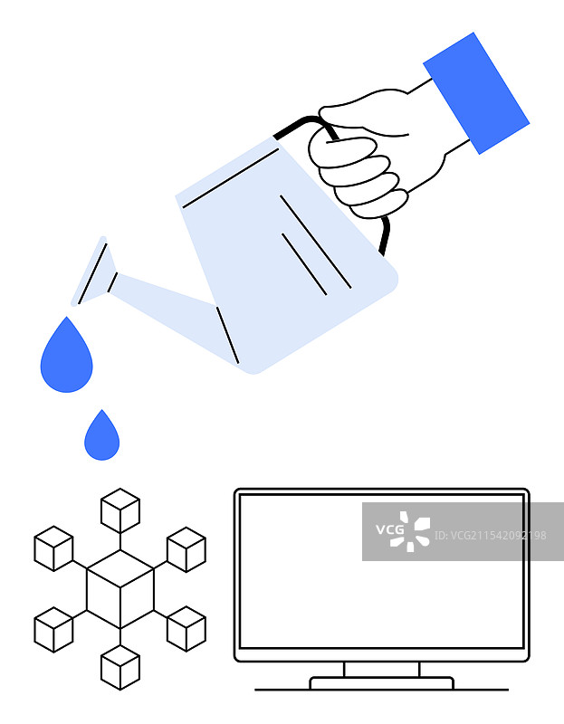 手动浇水网络图和电脑屏幕图片素材