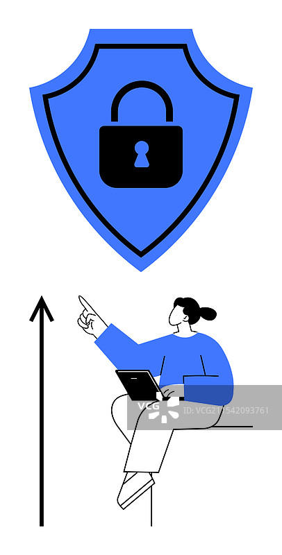 网络安全意识女性与锁盾图片素材