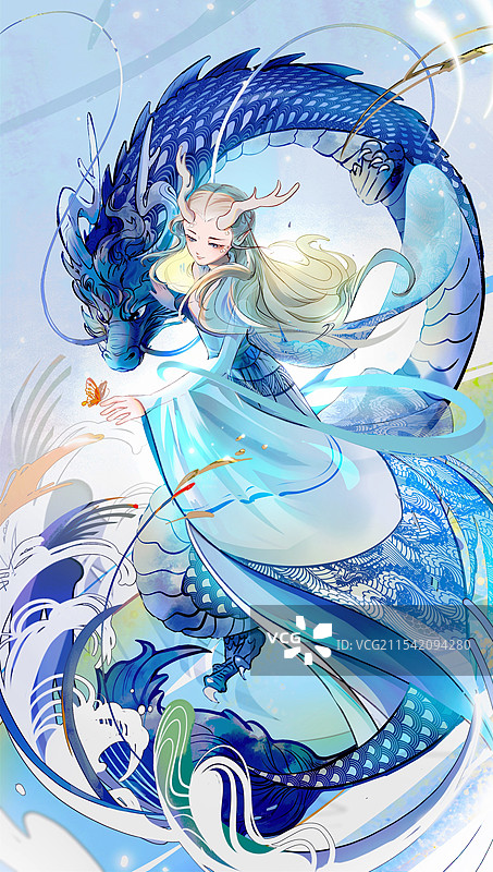 十二生肖系列辰龙插画-古风少女图片素材