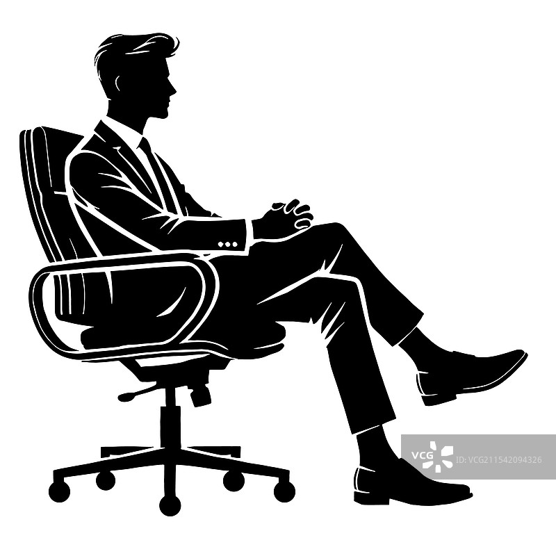 坐在办公椅上的商人侧面视图图片素材
