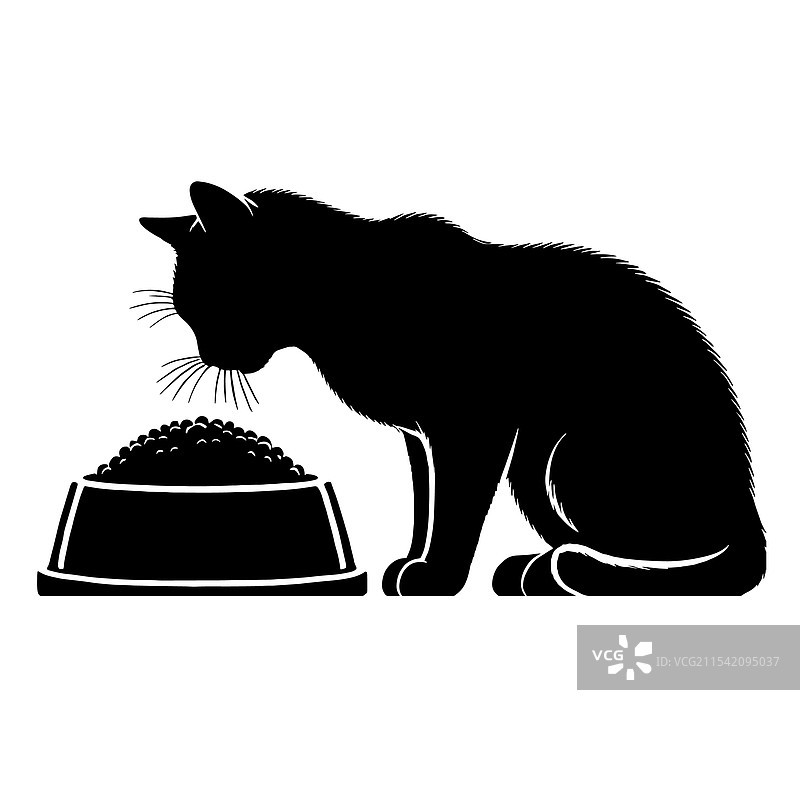 黑色猫咪吃食物的剪影图片素材