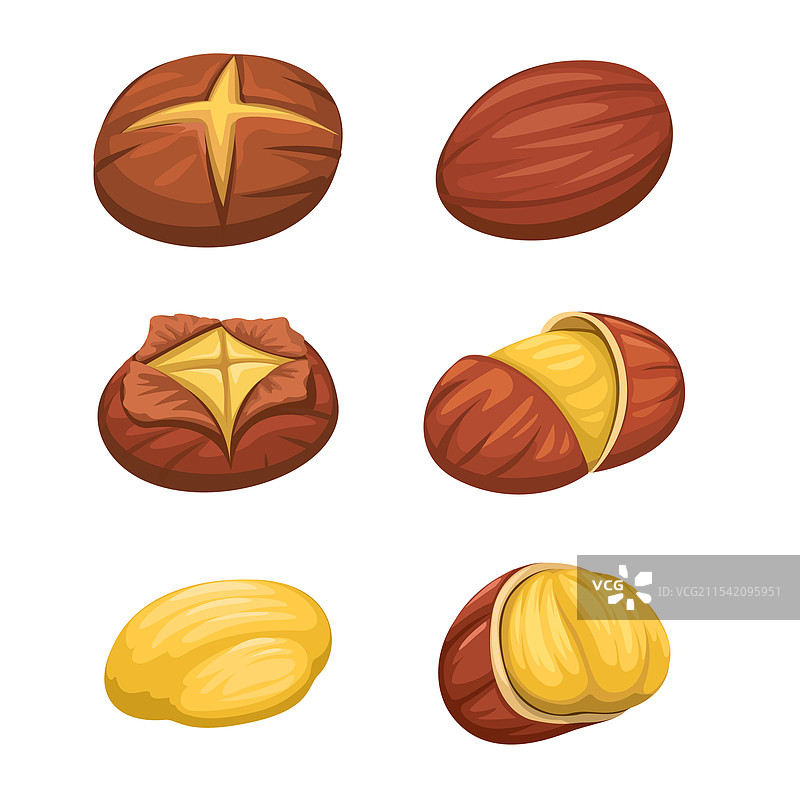 卡通风格的烤栗子收藏套装图片素材
