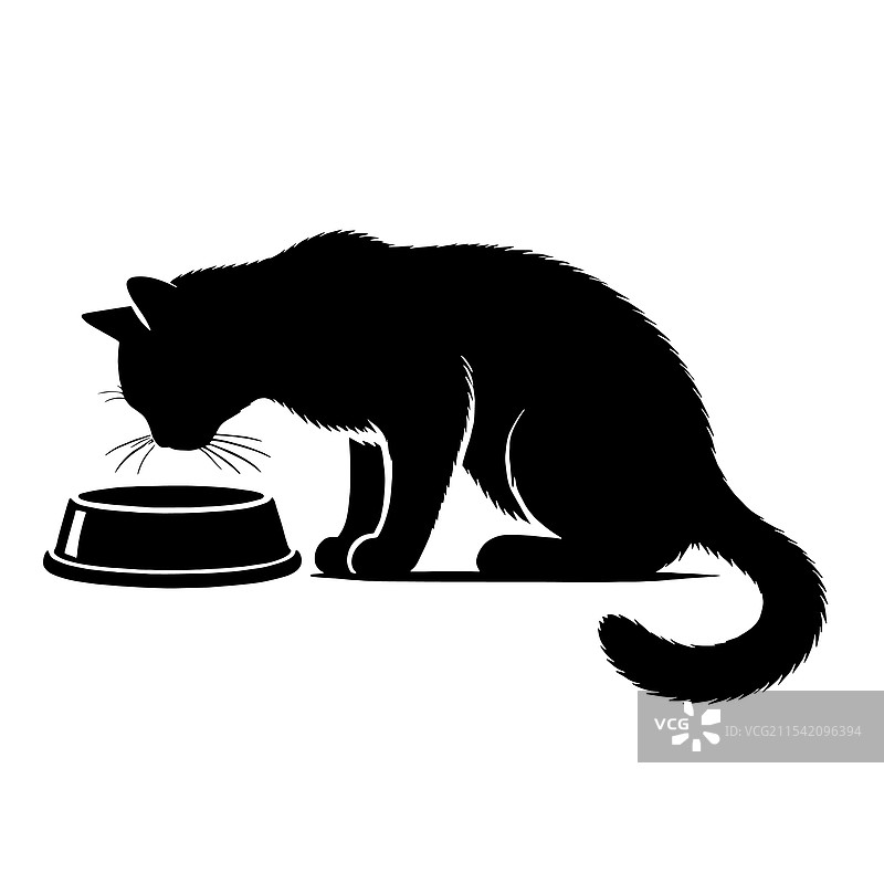 黑猫剪影在碗里吃东西图片素材