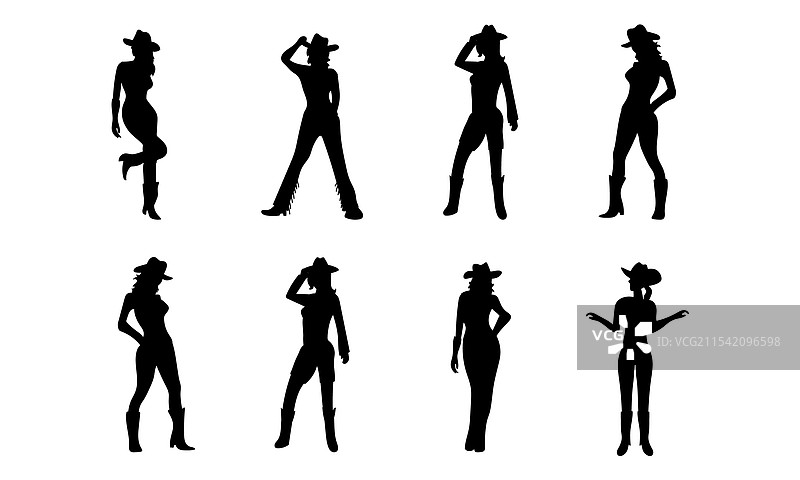 女性角色以牛仔姿势的剪影图片素材
