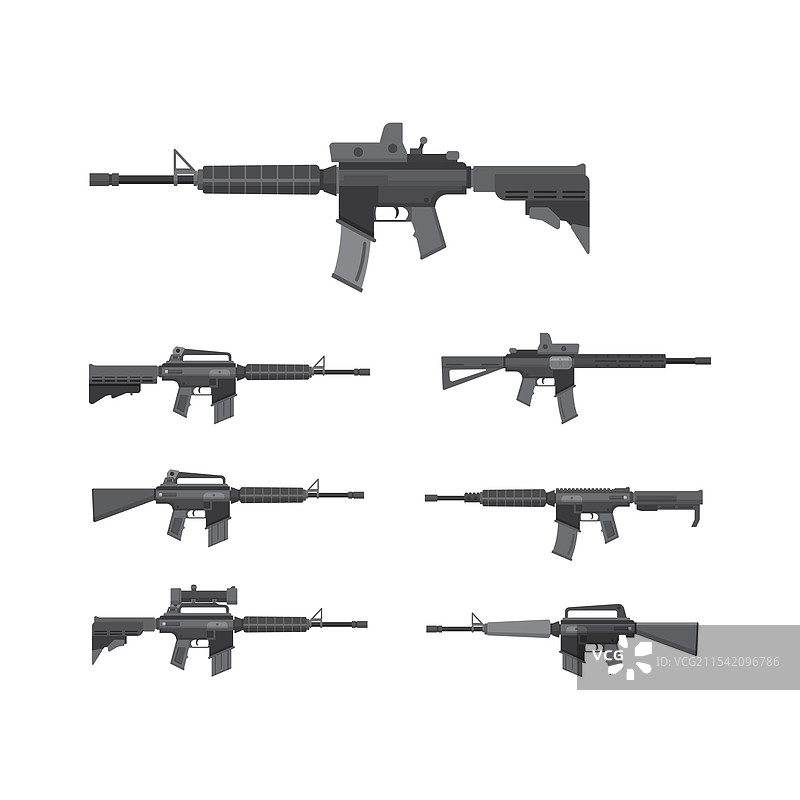 一组展示不同类型的军用步枪图片素材