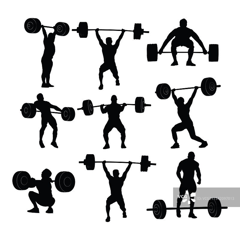 杠铃举重动作的剪影图片素材
