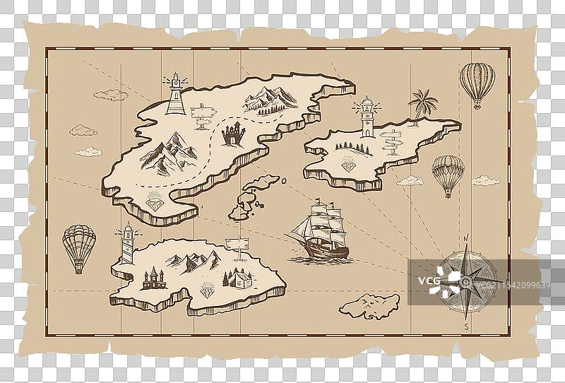 手绘古老的藏宝图草图图片素材