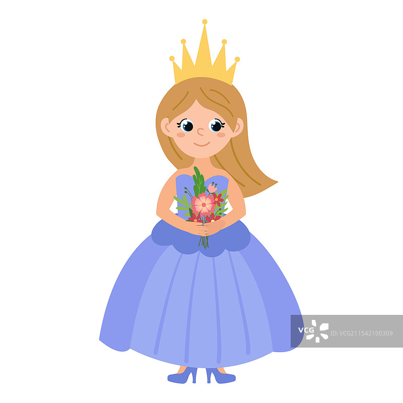 可爱的手绘公主穿着蓝色裙子图片素材