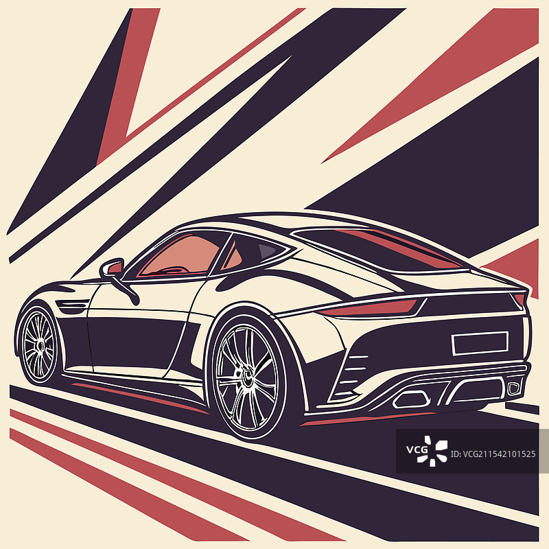 黑色和红色经典跑车线条艺术图片素材