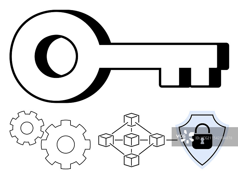 网络安全元素的关键齿轮描绘图片素材