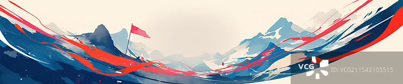 深邃的宽幅雪山插画图片素材