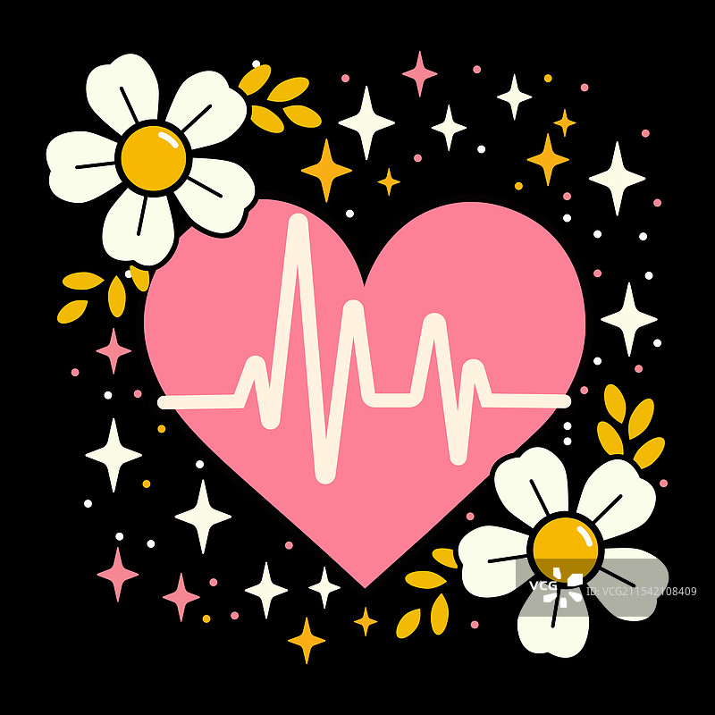 粉色心形图案中穿过一条心跳线图片素材