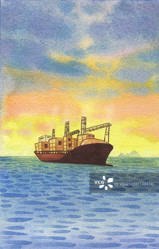 海上的货轮插画图片素材