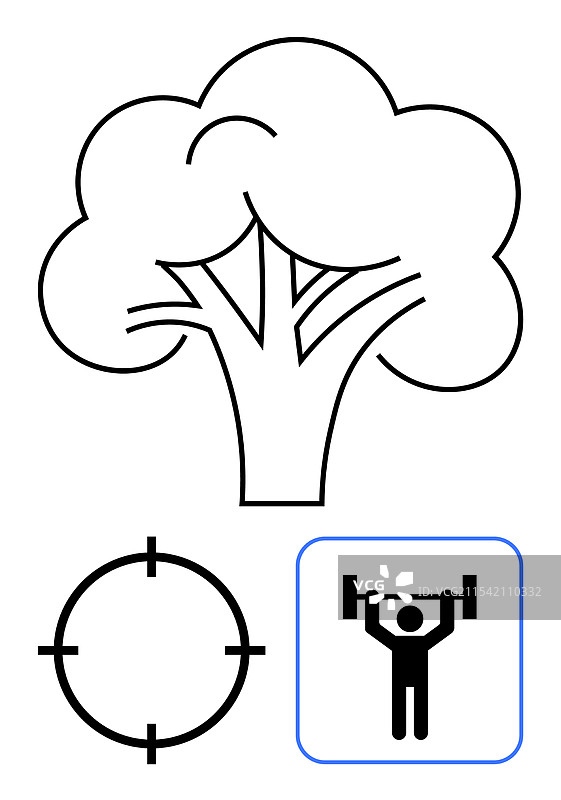 带有十字准心的树和一个举重的人图片素材
