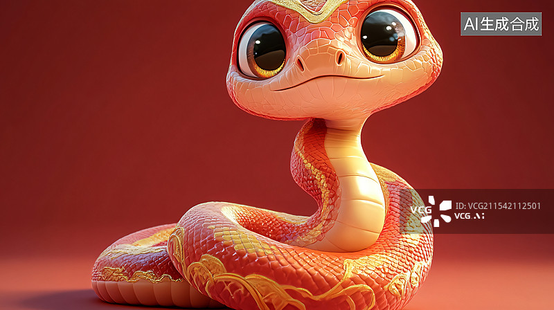 【AI数字艺术】红色背景上3D效果的卡通蛇图片素材