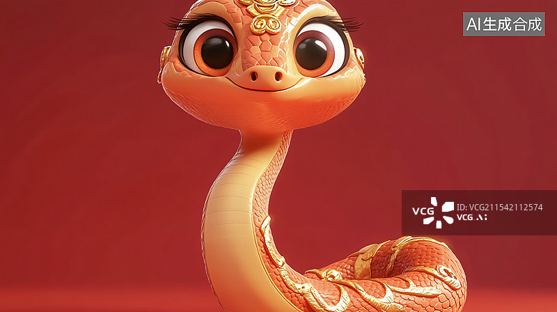 【AI数字艺术】红色背景上3D效果的卡通蛇图片素材