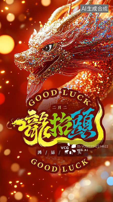 【AI数字艺术】二月二龙抬头国潮风海报图片素材