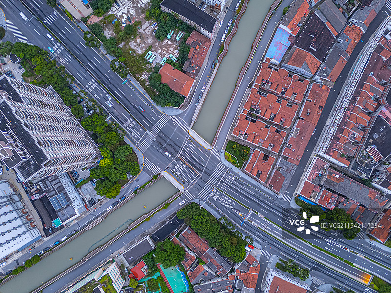 航拍俯瞰上海北外滩道路交通图片素材