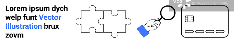 手握放大镜靠近拼图碎片图片素材
