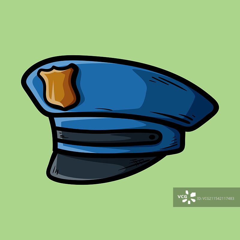 警察帽子的卡通图，孤立的彩色线条画图片素材