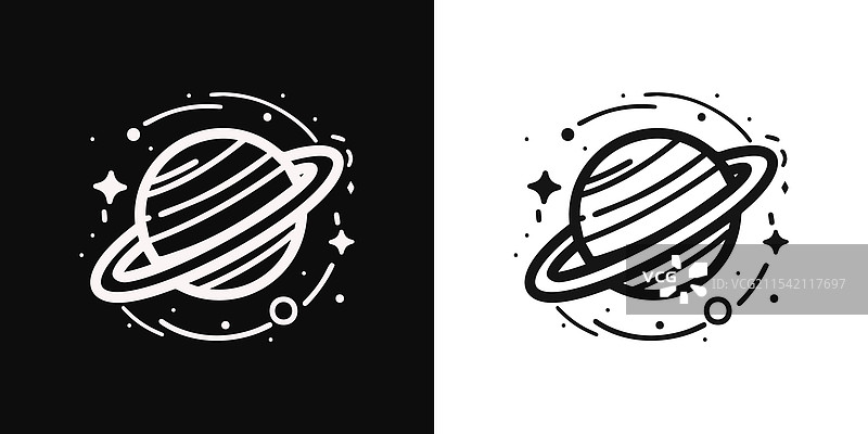 黑白色的土星图标，带有光环图片素材