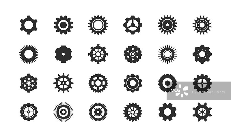 齿轮组简单图标，黑色轮廓图片素材