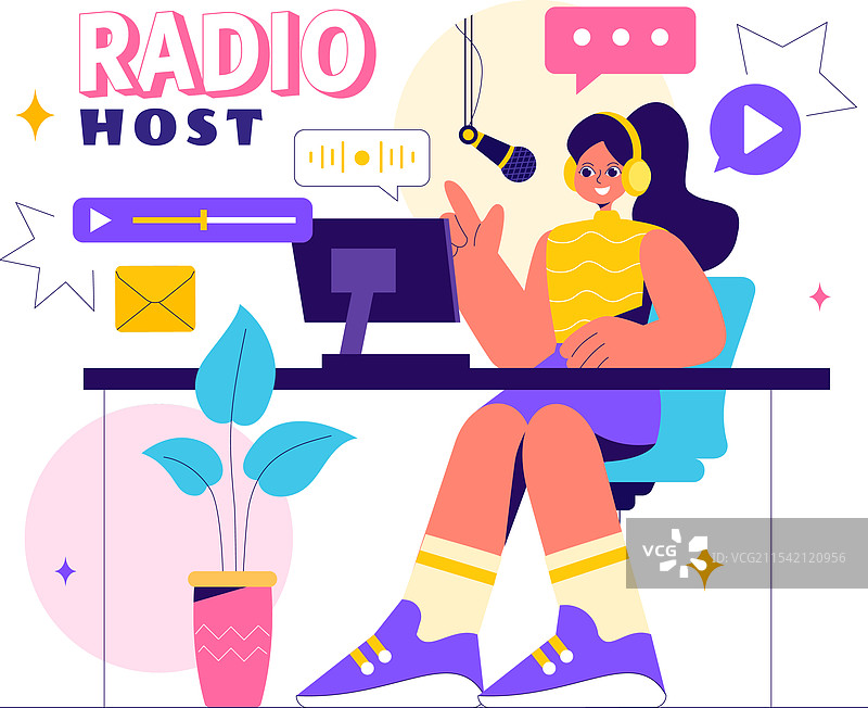 广播主持人与佩戴耳机的人们图片素材