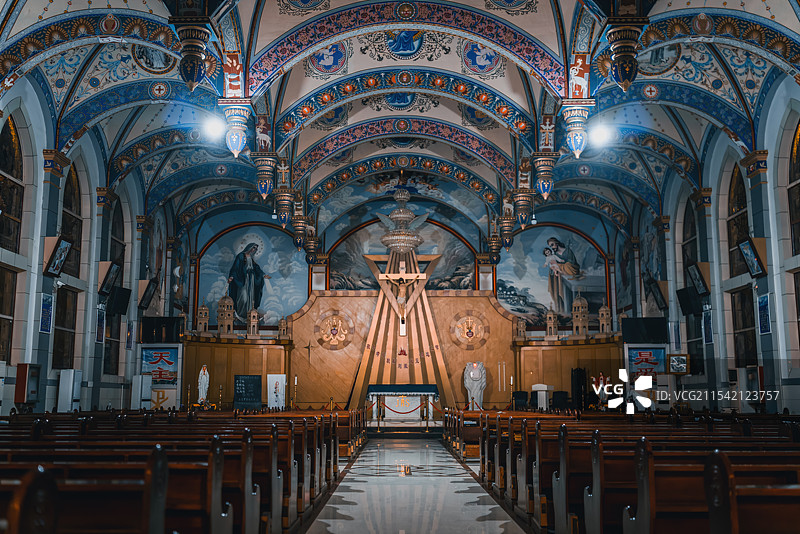 山西运城市盐湖区天主教堂内部图片素材
