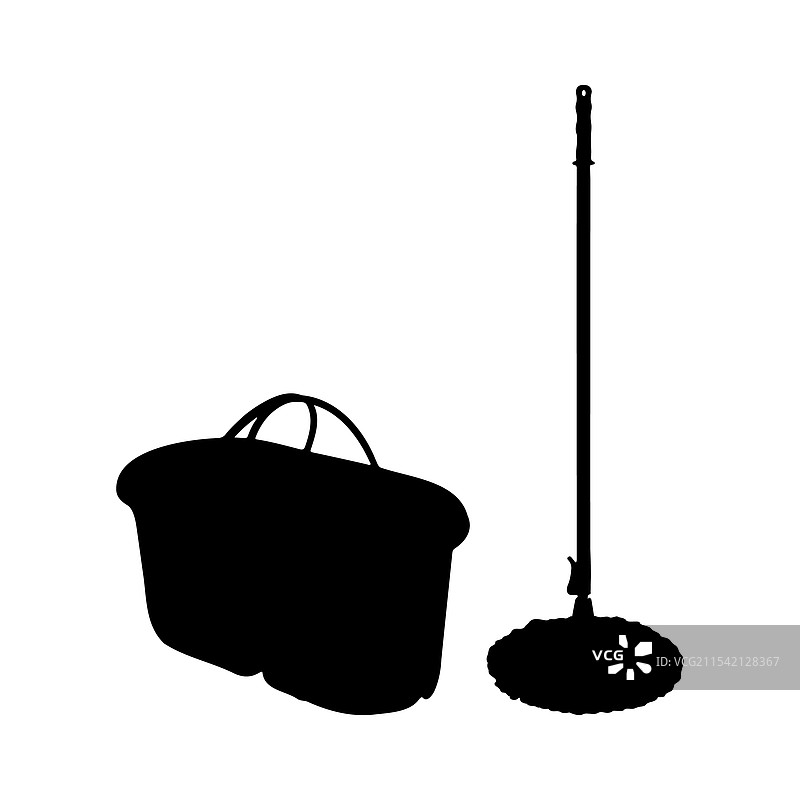 旋转拖把与桶的轮廓图片素材