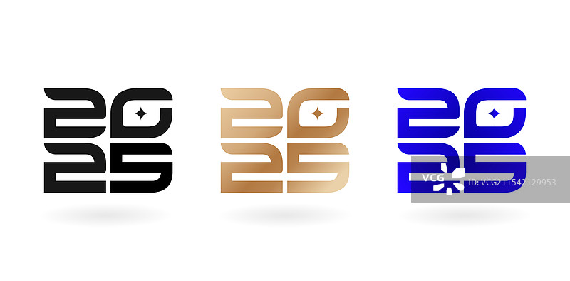 2025字体，三种不同颜色，孤立展示图片素材