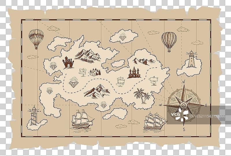 手绘古老的藏宝图草图图片素材