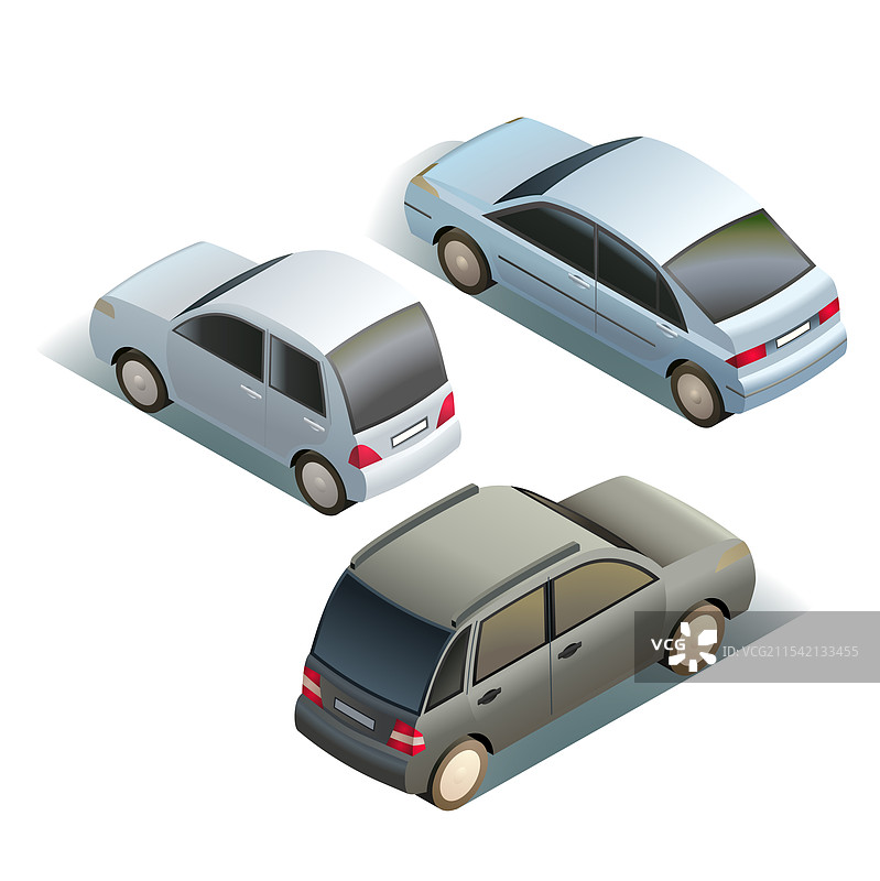 三个孤立的等距汽车图片素材