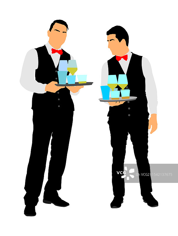 服务员手持托盘为客人端饮料图片素材