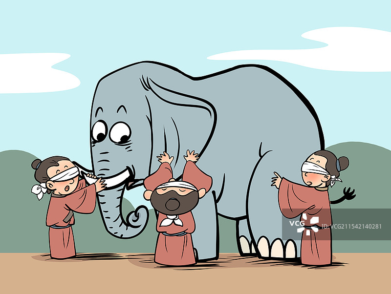 盲人摸象古代成语故事卡通漫画插图图片素材