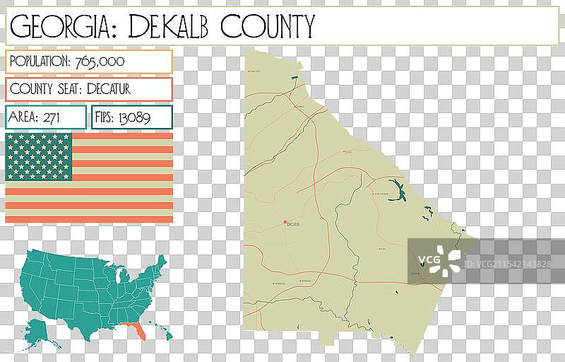 美国乔治亚州德卡尔布县地图图片素材