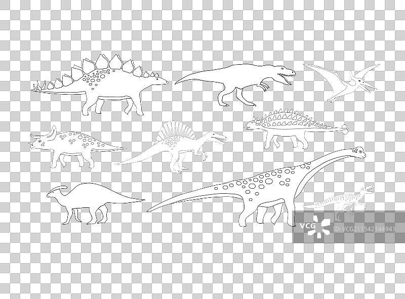 一组平面手绘轮廓恐龙图片素材
