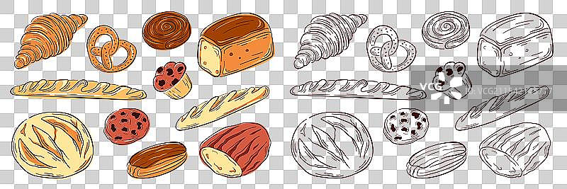 大面包店食品系列线条艺术风格面包图片素材