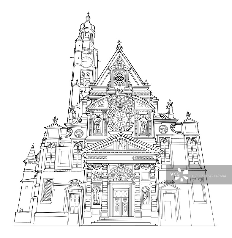 巴黎圣艾蒂安教堂的绘画图片素材