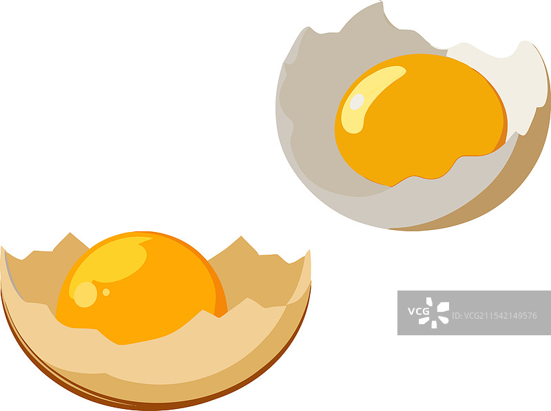 两个破碎的鸡蛋，蛋黄露出在白色背景上图片素材