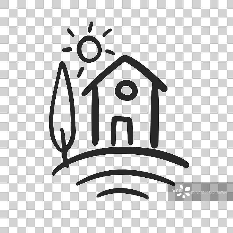 农舍农场建筑线条房屋涂鸦图标图片素材