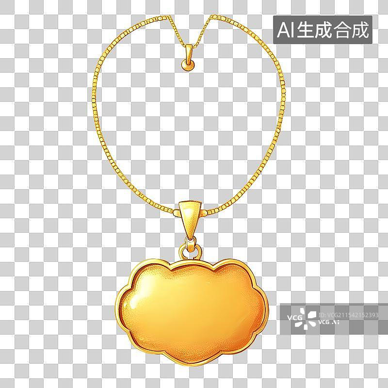 【AI数字艺术】国风手绘插画，古风黄金项链，长命锁，如意锁，宝宝锁，挂件装饰免抠元素图片素材