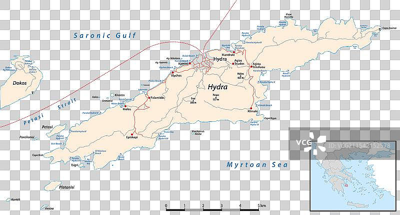 希腊岛屿海德拉的地图图片素材
