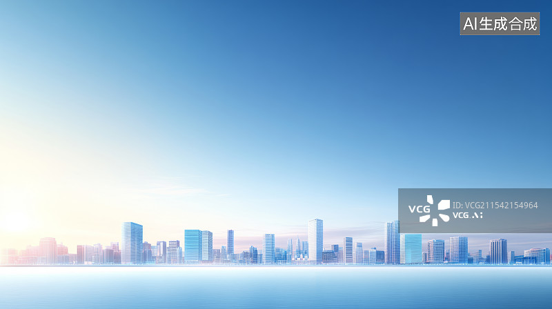【AI数字艺术】蓝色科技城市天际线背景图片素材